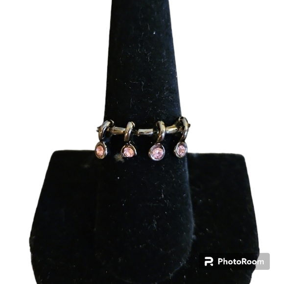 3/$30 Gunmetal Pink Crystal Charm Ring Size 7 - Picture 1 of 5
